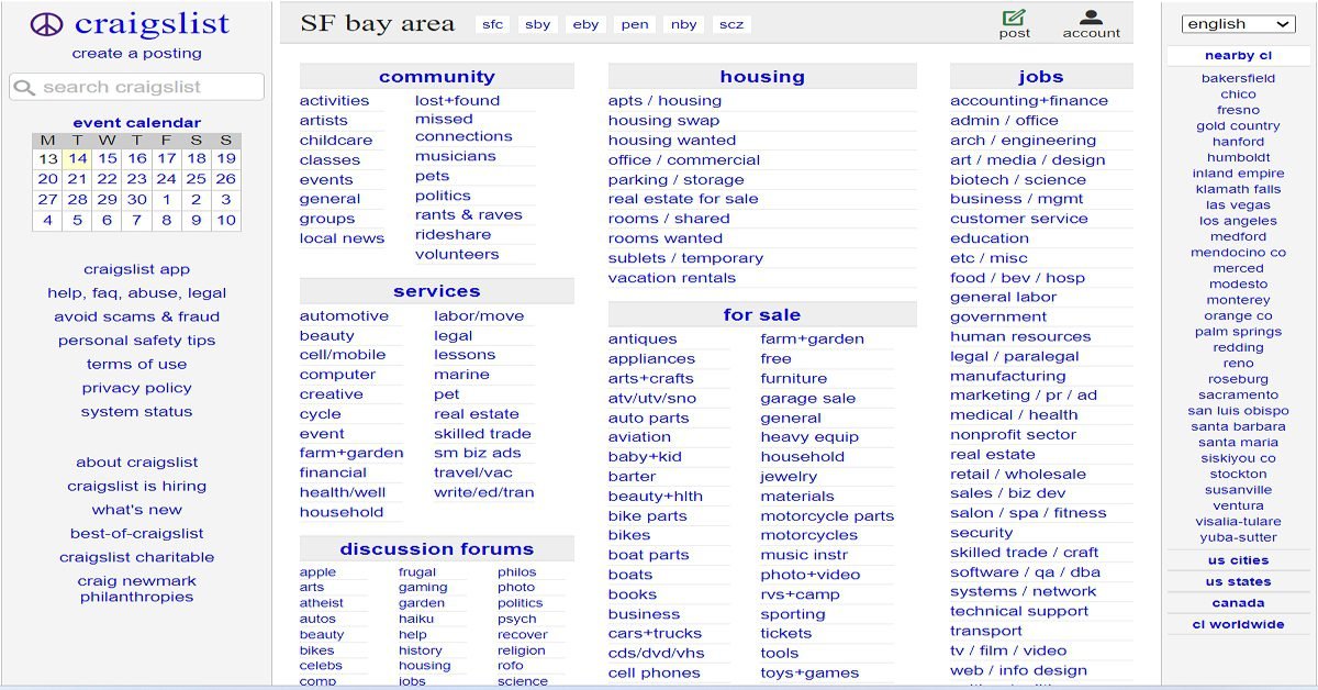 Página de inicio de Craigslist