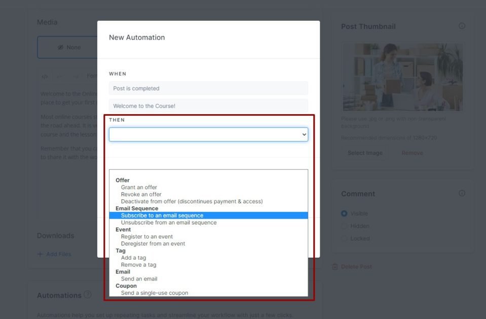 Kajabi automation settings