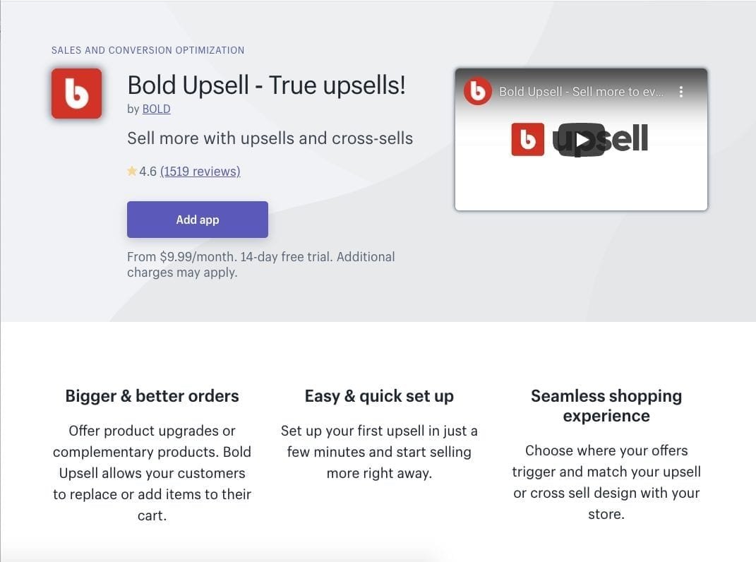 Aplicación Bold Upsell Shopify