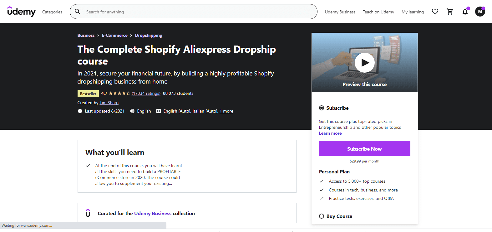 Le cours complet Shopify Aliexpress Dropship