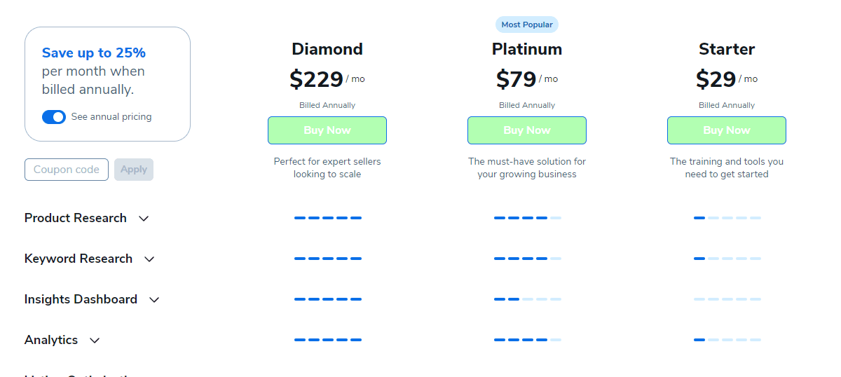 Helium10 Pricing Page 2024