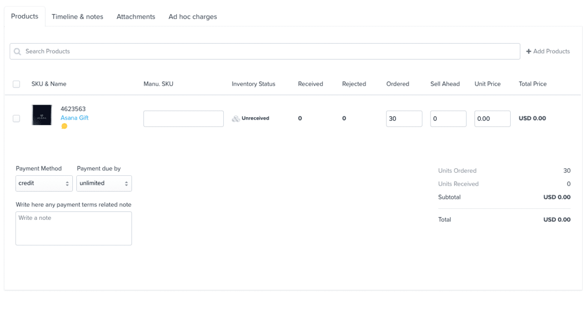 Simpl Fulfillment Inbound Purchase Order