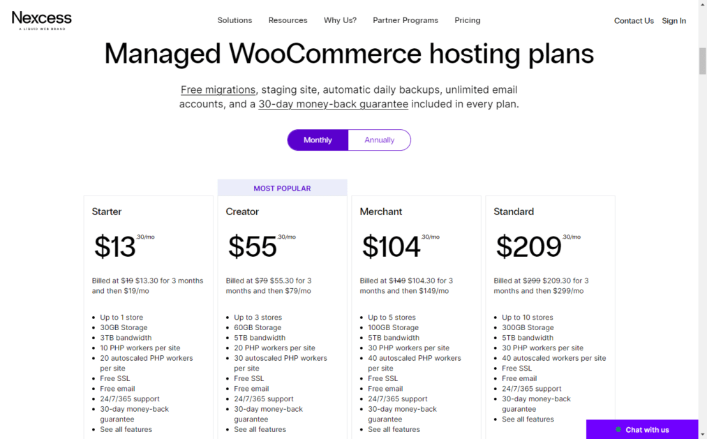 Tarification de l'hébergement Nexcess Woocommerce