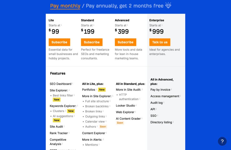 Plans & Pricing - Ahrefs