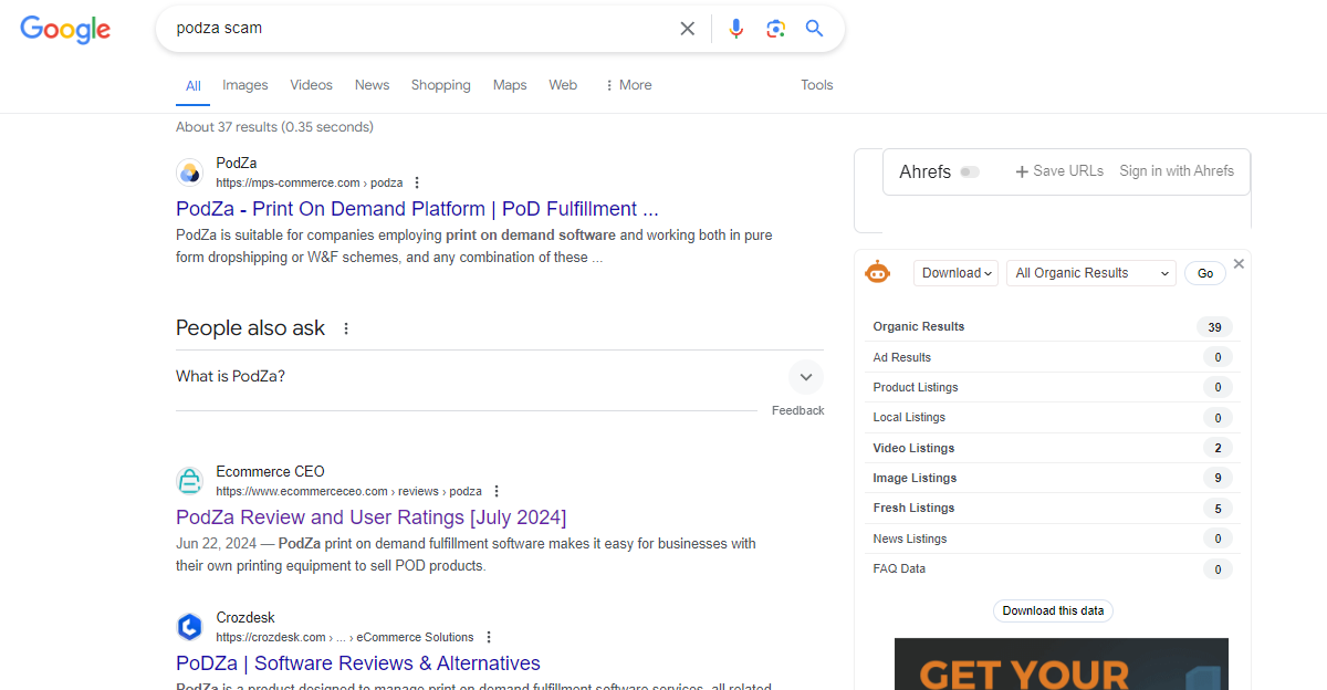 PodZa Scam Google SERP 2024 2
