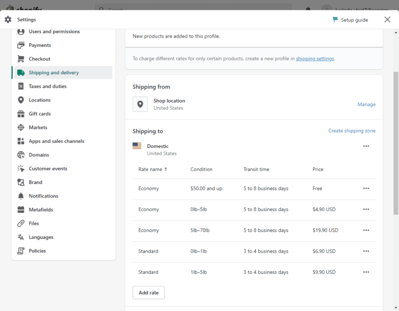 Shopify Set Up Shipping Options
