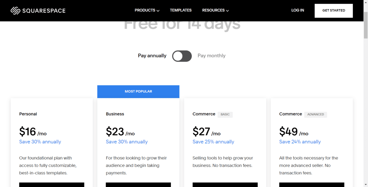 Squarespace Pricing